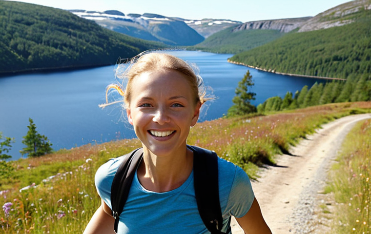 **
A person happily participating in an outdoor activity like running or hiking, clearly seeing the beautiful Swedish landscape without glasses or contact lenses. Focus on freedom and clarity of vision. The setting should be bright and sunny, suggesting a feeling of liberation.
**